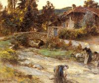 Lhermitte, Leon Augustin - Washerwomen at a Stream with Buildings beyond